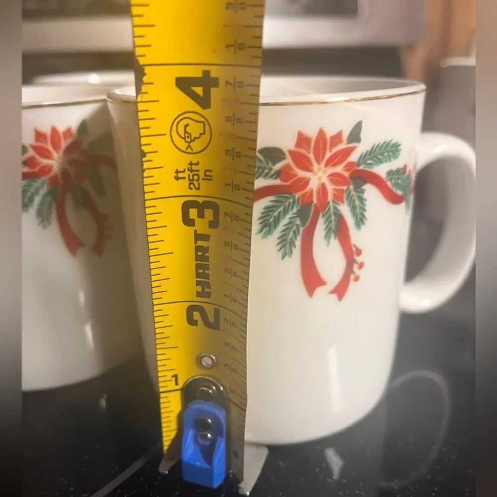 Poinsettia & Ribbons Christmas Fine China Mug Set